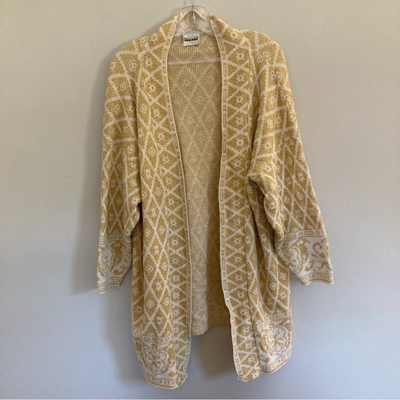 VINTAGE | Bentley Woman Gold and White Oversized Slouchy Cardigan - Picture 1 of 16